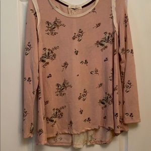 Rewinds Pink Flora top with lace back inset